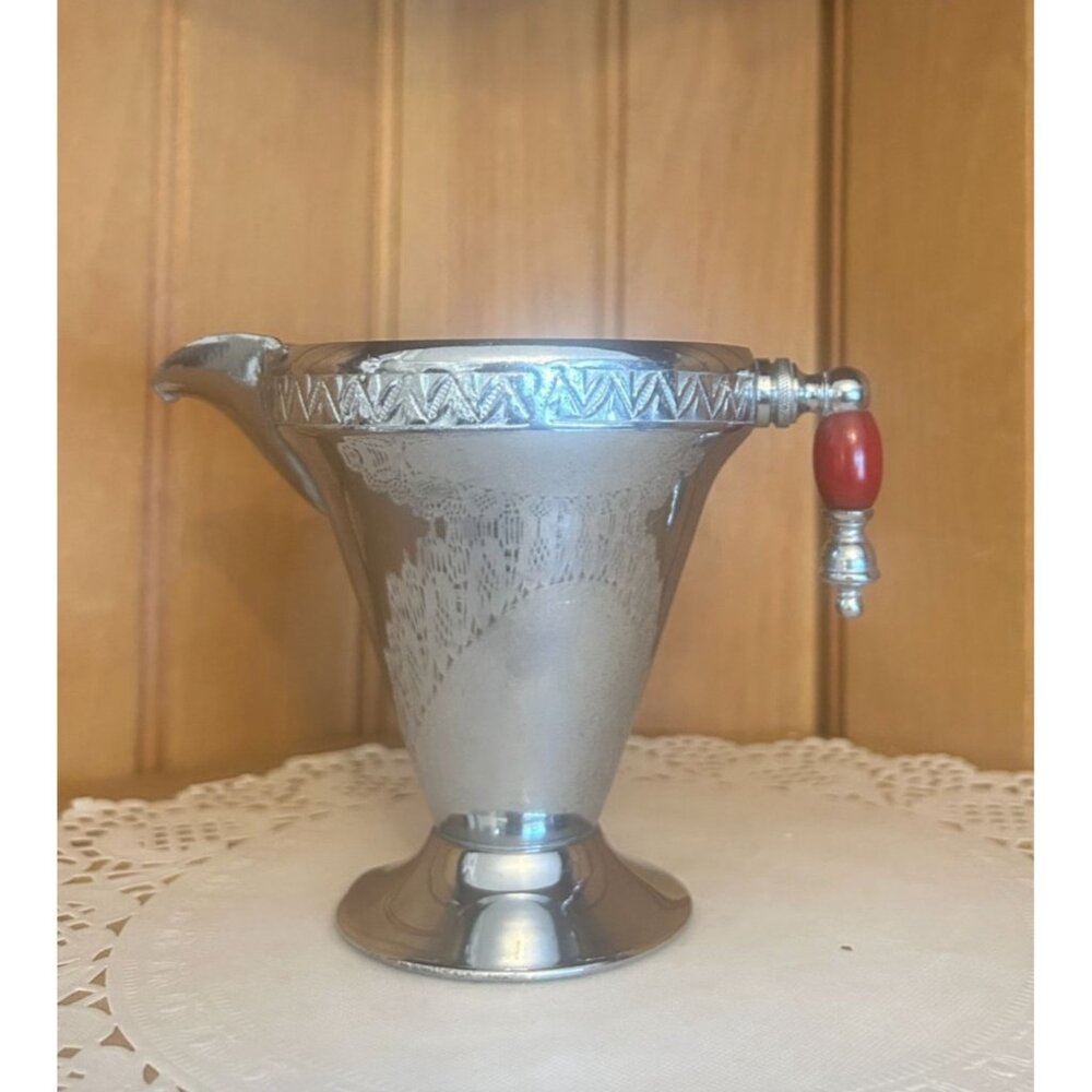 Vintage Manning Bowman Metal Creamer Art Deco Red Bakelite Handle
